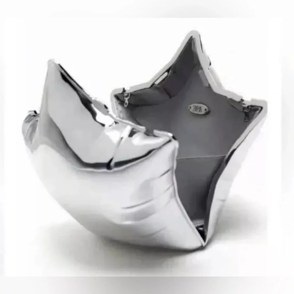 Nwt- Zara ZARA NEW WOMAN STAR SHAPED  MINAUDIÈRE BAG SILVER - Picture 2 of 5